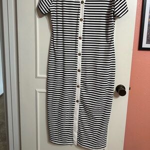 Classic Black and White Striped Midi Dress size XXL